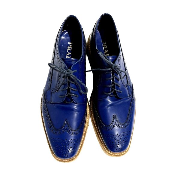Prada Wingtip Jute Trim Platform Espadrilles in Cobalt Blue main image 5